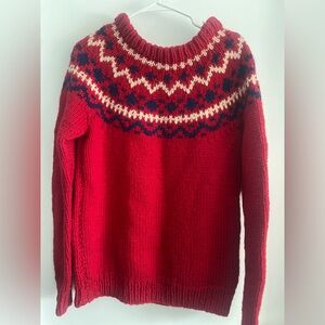 Ski Sweater Nordic Hand Knit Chunky Red sz L